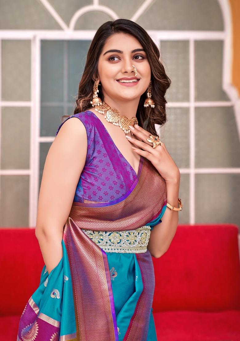 Golden Zari Woven Silk Saree Set