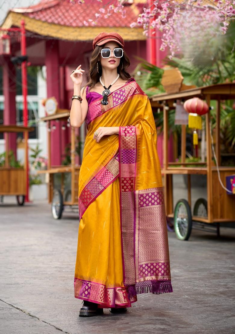 Yellow Zari Woven Pure Silk Saree Set