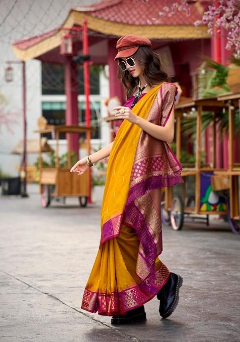 Yellow Zari Woven Pure Silk Saree Set