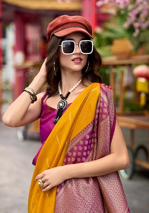 Yellow Zari Woven Pure Silk Saree Set
