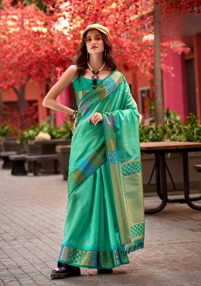 Green Zari Woven Pure Silk Saree Set