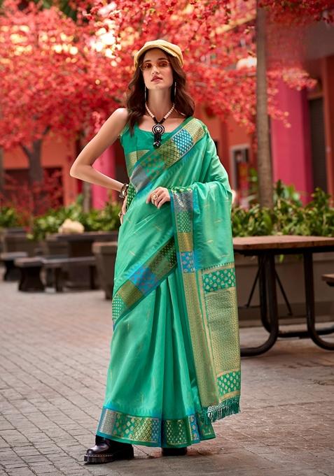 Green Zari Woven Pure Silk Saree Set