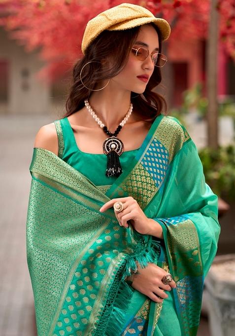 Green Zari Woven Pure Silk Saree Set