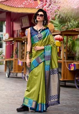 Golden Zari Woven Pure Silk Saree Set