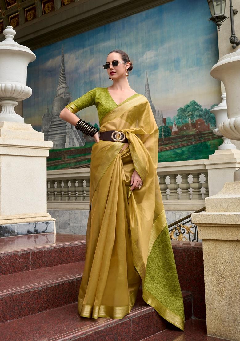 Green Zari Woven Pure Tissue Saree Set