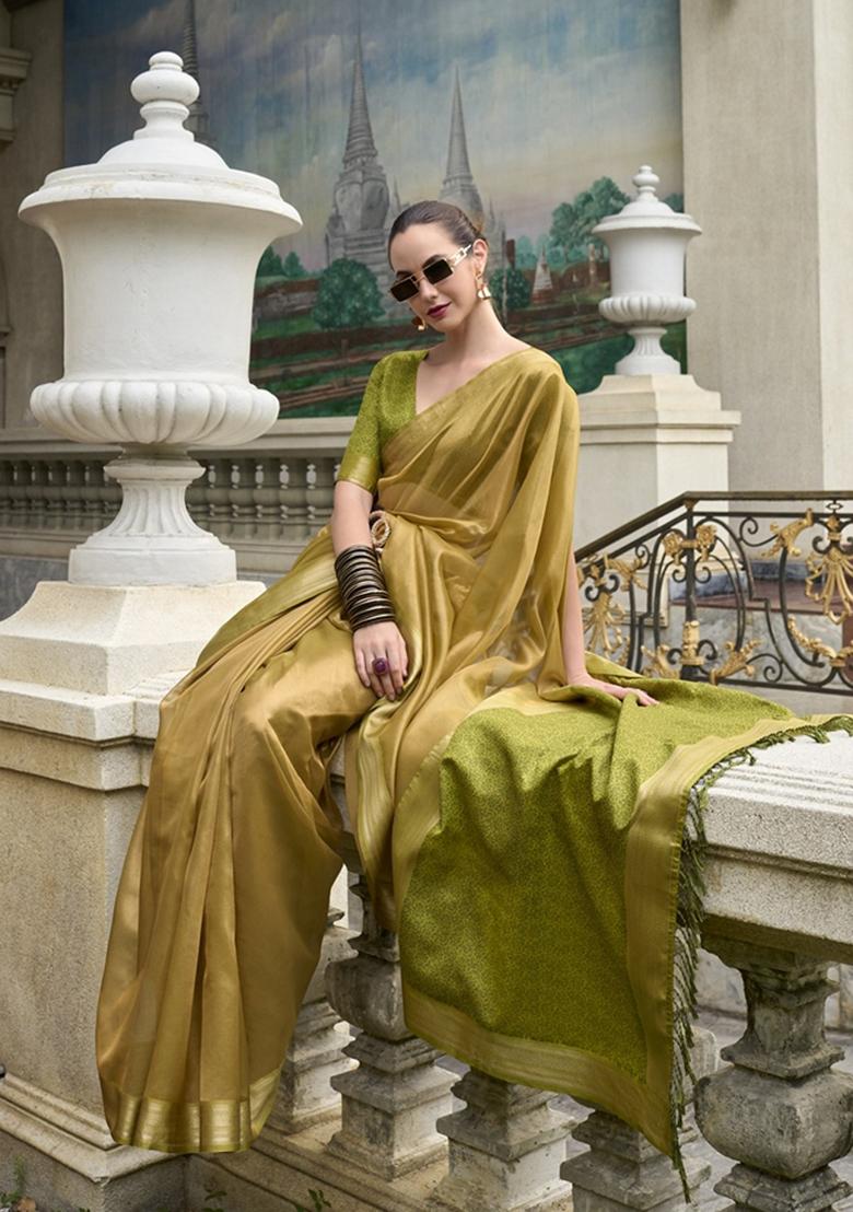 Green Zari Woven Pure Tissue Saree Set