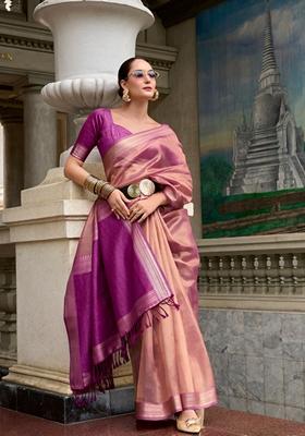 Purple Zari Woven Pure Tissue Saree Set