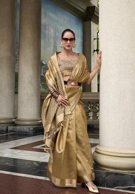 Golden Zari Woven Pure Tissue Saree Set