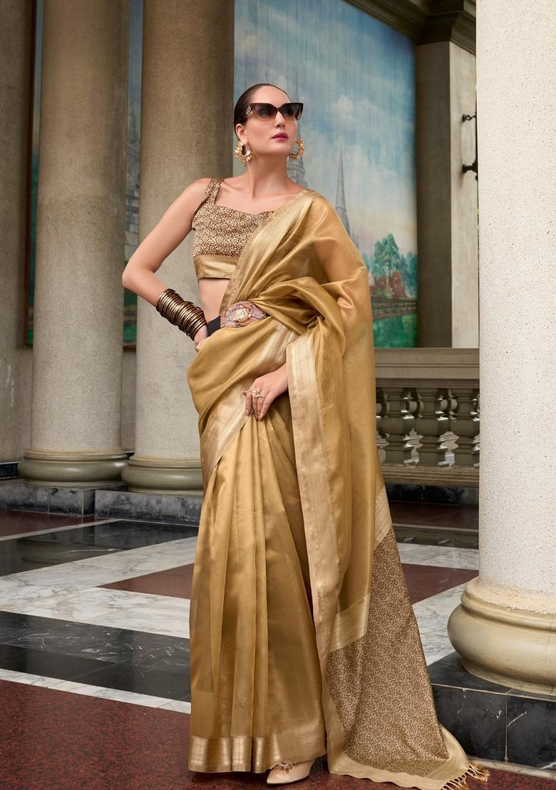 Golden Zari Woven Pure Tissue Saree Set