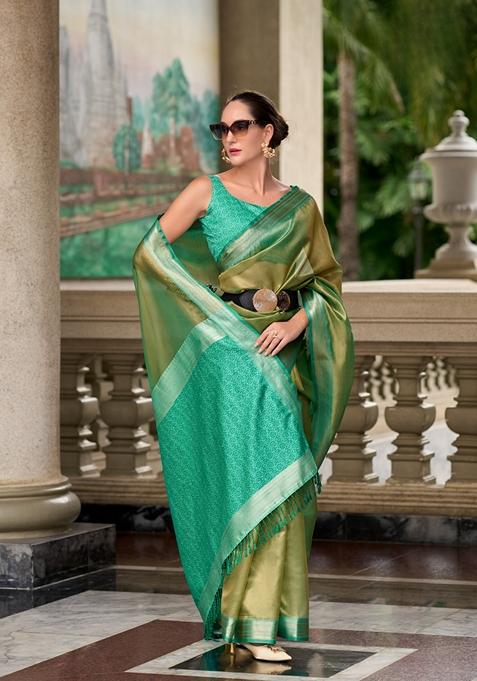 Green Zari Woven Pure Tissue Saree Set