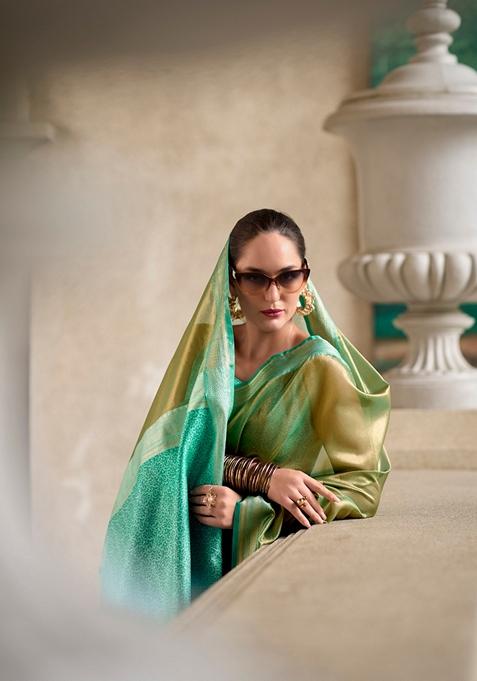 Green Zari Woven Pure Tissue Saree Set
