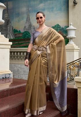 Golden Zari Woven Pure Tissue Saree Set