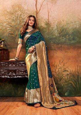 Golden Zari Woven Pure Paithani Silk Saree Set