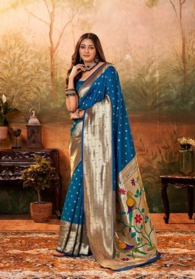 Golden Zari Woven Pure Paithani Silk Saree Set