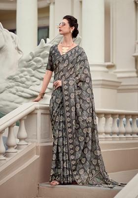 Golden Abstract Print Pure Cotton Silk Saree Set