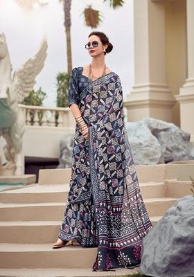 Golden Abstract Print Pure Cotton Silk Saree Set