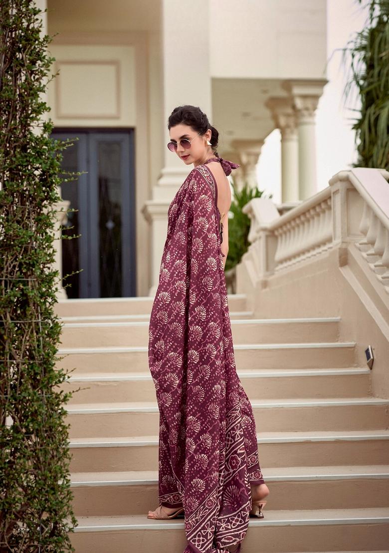 Golden Abstract Print Pure Cotton Silk Saree Set