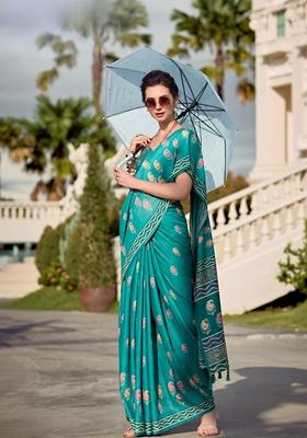 Golden Abstract Print Pure Cotton Silk Saree Set