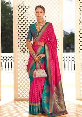 Golden Zari Woven Banarasi Silk Saree Set