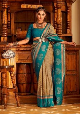 Golden Zari Woven Banarasi Silk Saree Set
