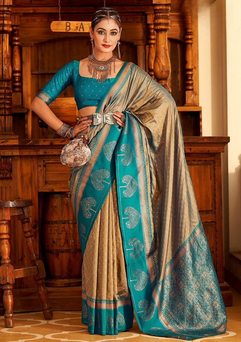Golden Zari Woven Banarasi Silk Saree Set