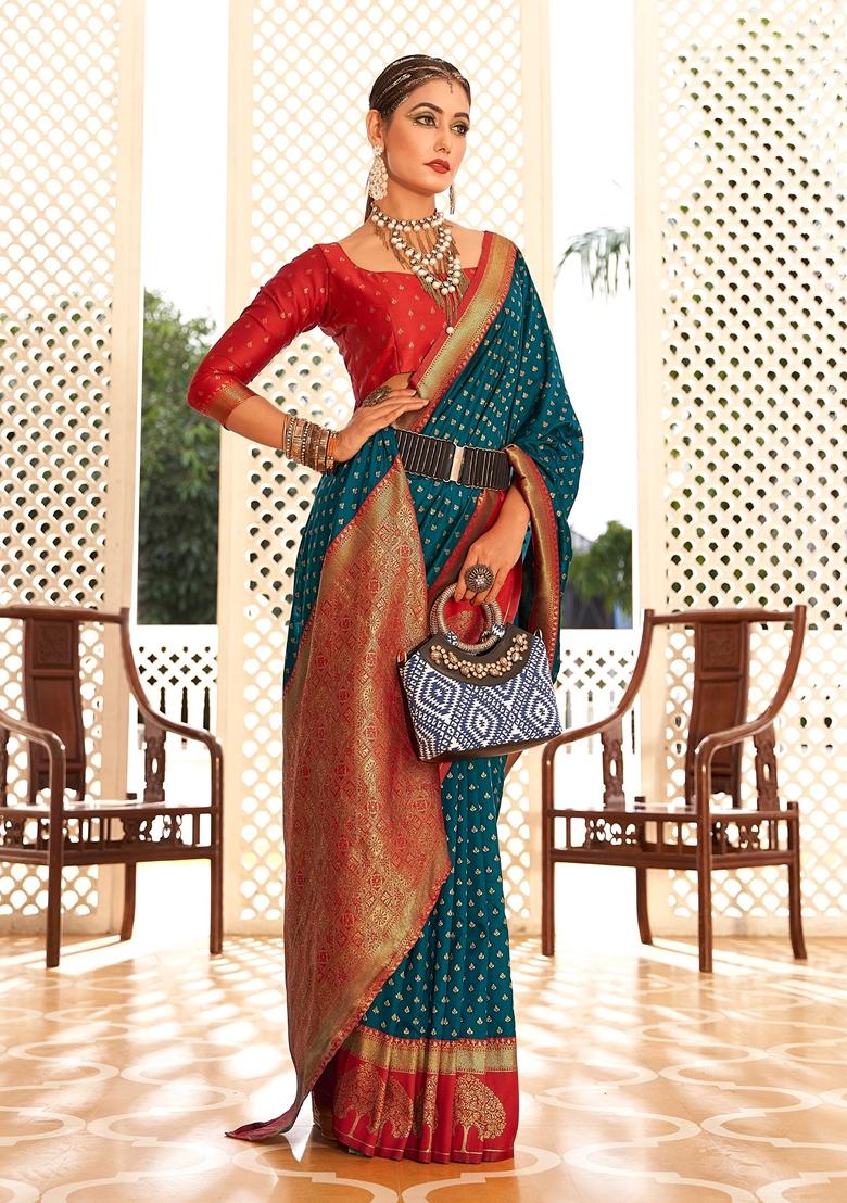 Golden Zari Woven Banarasi Silk Saree Set