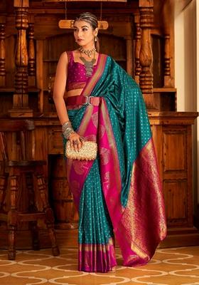 Golden Zari Woven Banarasi Silk Saree Set