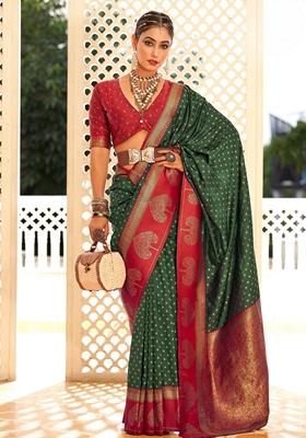 Golden Zari Woven Banarasi Silk Saree Set