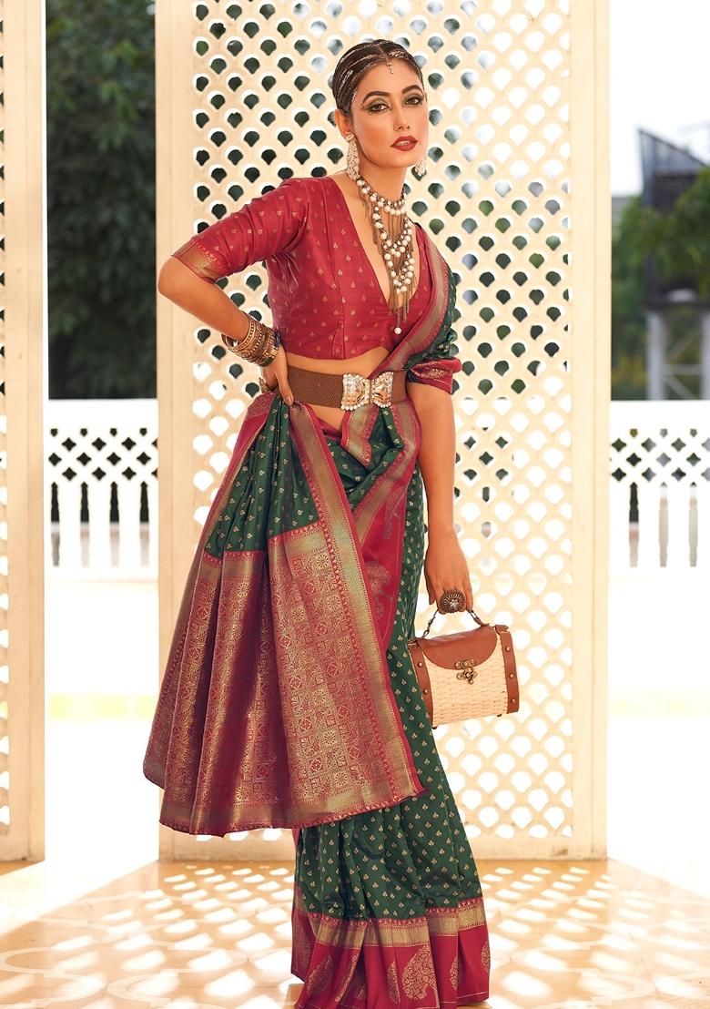 Golden Zari Woven Banarasi Silk Saree Set