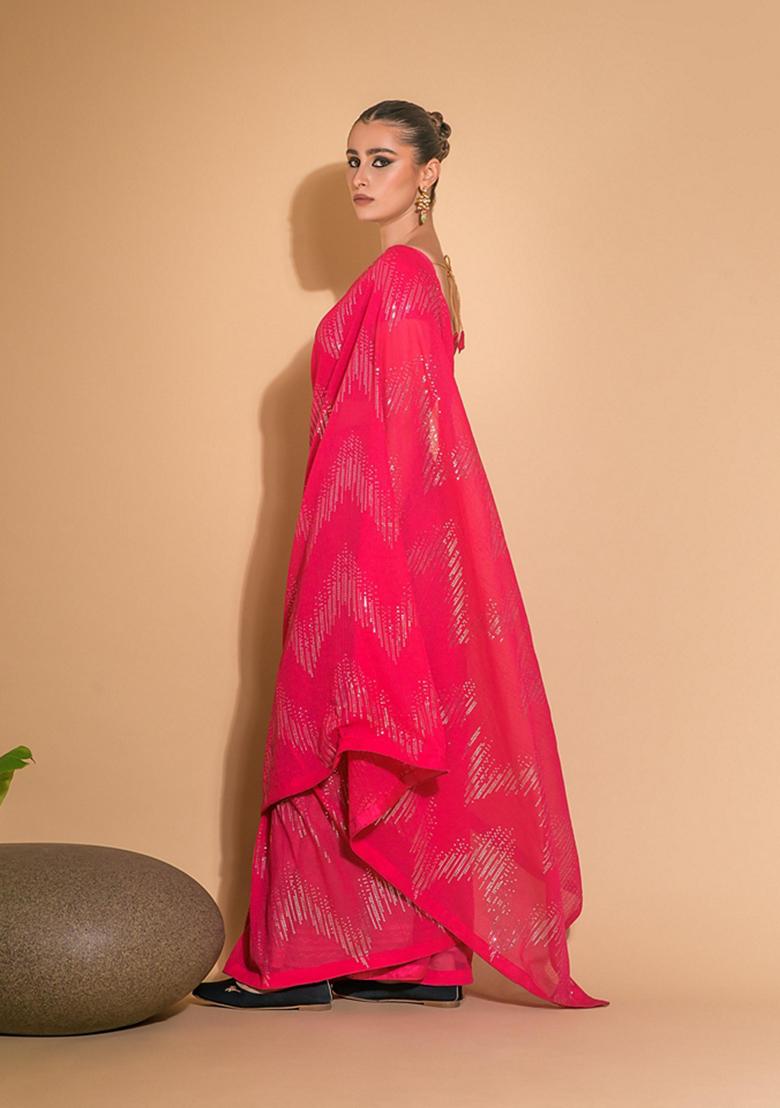 Pink Sequin Embroidered Georgette Saree Set