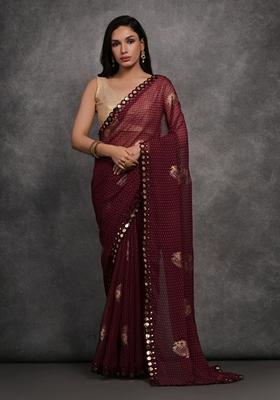 Maroon Mirror Work Chiffon Saree Set