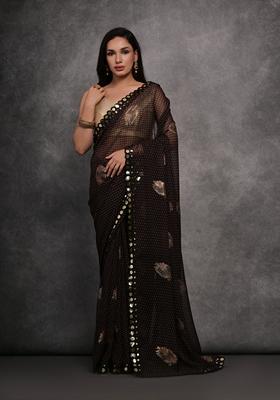 Black Mirror Work Chiffon Saree Set