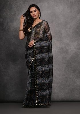 Grey Mirror Work Chiffon Saree Set