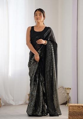 Black Sequin Embroidered Georgette Saree Set