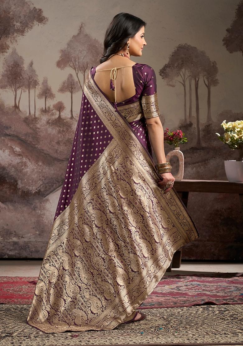 Wine Jacquard Soft Lichi Silk Saree Set