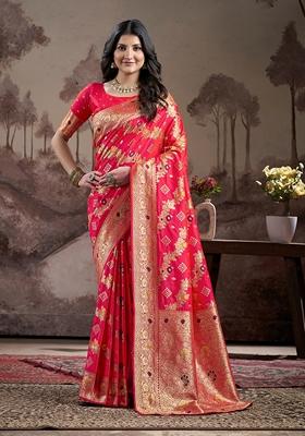 Red Jacquard Soft Lichi Silk Saree Set