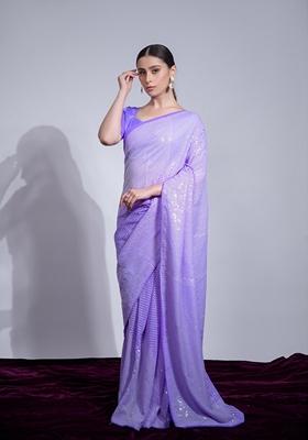 Violet Sequin Embroidered Georgette Saree Set