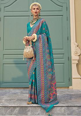 Blue Meenakari Work Banarasi Silk Saree Set