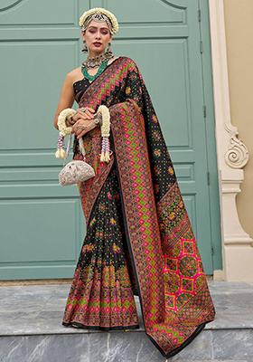 Black Meenakari Work Banarasi Silk Saree Set