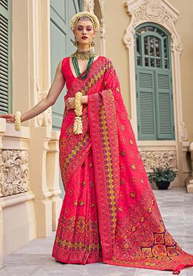 Pink Meenakari Work Banarasi Silk Saree Set