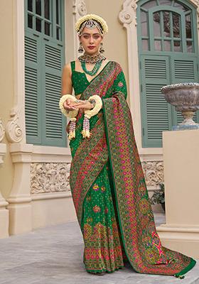 Green Meenakari Work Banarasi Silk Saree Set