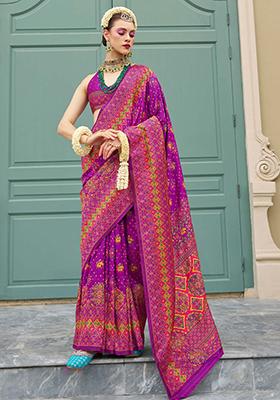 Purple Meenakari Work Banarasi Silk Saree Set