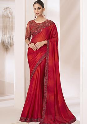Red Sequin Embroidered Chiffon Saree Set