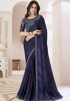 Navy Blue Sequin Embroidered Chiffon Saree Set