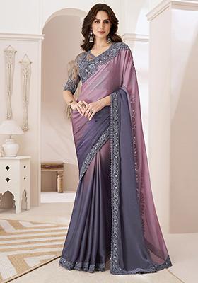 Grey Sequin Embroidered Chiffon Saree Set