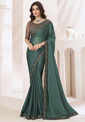 Dark Green Sequin Embroidered Georgette Saree Set