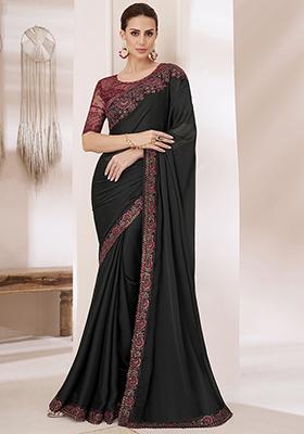 Black Sequin Embroidered Chiffon Saree Set