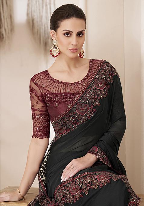 Brown & Black Halter Sequin Saree