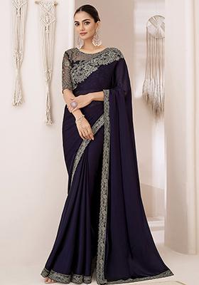 Dark Purple Sequin Embroidered Georgette Saree Set
