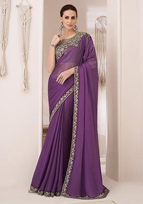 Mauve Sequin Embroidered Georgette Saree Set